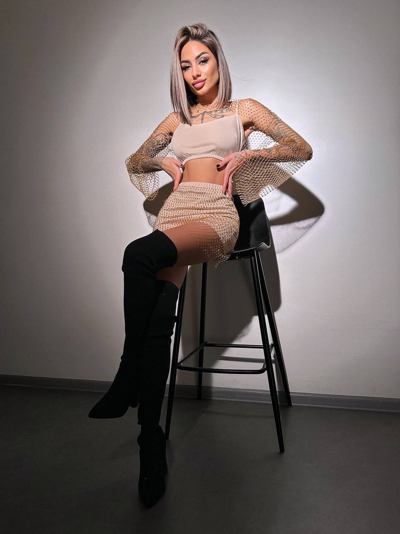 Комплект: топ + спідниця із сіткою зі стразами  Комплект: топ + спідниця із сіткою зі стразами  | PUSHKA SHOP