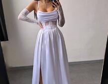 Атласний комплект: корсет + спідниця максі Атласний комплект: корсет + спідниця максі | PUSHKA SHOP