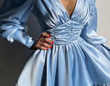 Атласна сукня з пишною подвійною спідницею та об‘ємними рукавами | PUSHKA SHOP