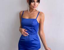 Атласна сукня декорована бахромою зі страз  Атласна сукня декорована бахромою зі страз  | PUSHKA SHOP