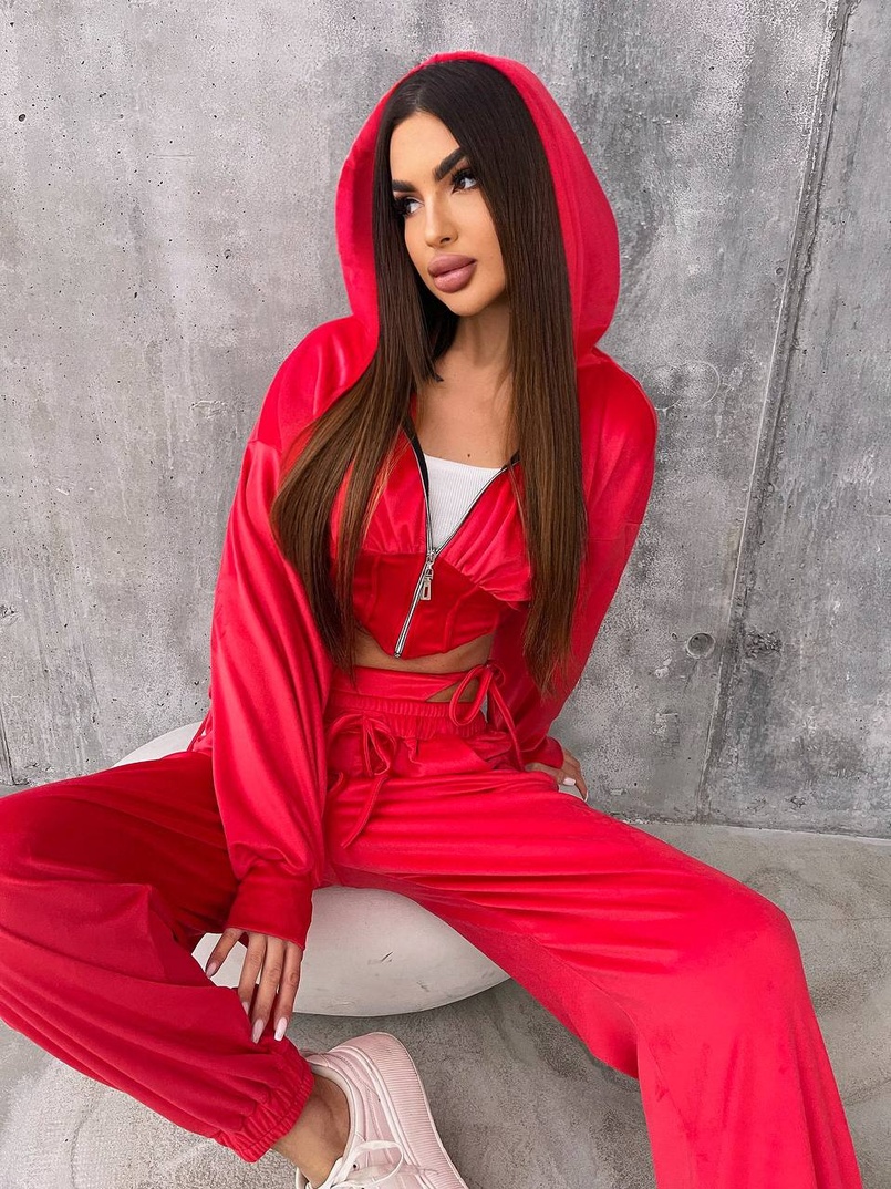 Велюровий комплект: кофта з корсетними елементами + джогери з імітацією трусиків | PUSHKA SHOP