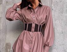 Сукня-сорочка з корсетними елементами з еко-шкіри Сукня-сорочка з корсетними елементами з еко-шкіри | PUSHKA SHOP