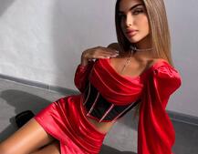 Комплект: корсет, декорований стразами   + спідниця міні з драпіруванням  Комплект: корсет, декорований стразами   + спідниця міні з драпіруванням  | PUSHKA SHOP