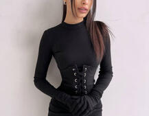 Комплект: трикотажне плаття-міні + корсет + рукавички Комплект: трикотажне плаття-міні + корсет + рукавички | PUSHKA SHOP