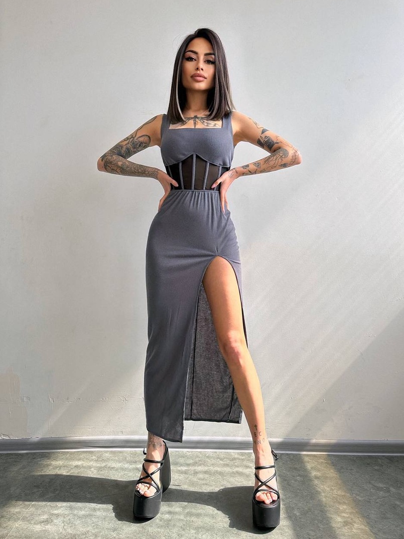 Сукня-міді  з елементами корсету   | PUSHKA SHOP