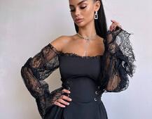 Сукня міді з корсетом декорована мереживом  | PUSHKA SHOP