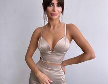 Комплект: топ з філіжанками + спідниця декорована бахромою зі страз  Комплект: топ з філіжанками + спідниця декорована бахромою зі страз  | PUSHKA SHOP