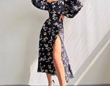 Сукня -міді зі шнурівкою на спинці та розрізом на ніжці Сукня -міді зі шнурівкою на спинці та розрізом на ніжці | PUSHKA SHOP