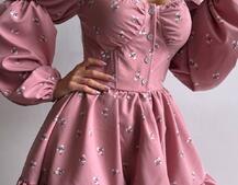 Сукня з квітковим принтом з воланами на ґудзиках  | PUSHKA SHOP