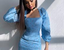 Квіткова сукня зі збіркою з боків  | PUSHKA SHOP