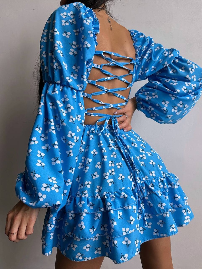 Сукня з квітковим принтом з воланами на ґудзиках  | PUSHKA SHOP