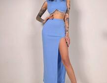 Комплект: топ з бахромою зі страз та спідниця з розрізом  Комплект: топ з бахромою зі страз та спідниця з розрізом  | PUSHKA SHOP