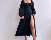 Муслінова сукня -міді з розрізом на ніжці  | PUSHKA SHOP