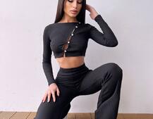 Комплект : штани кльош і топ на ґудзиках   Комплект : штани кльош і топ на ґудзиках   | PUSHKA SHOP