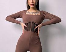 Облягаючий трикотажний комбінезон з елементами корсету  Облягаючий трикотажний комбінезон з елементами корсету  | PUSHKA SHOP