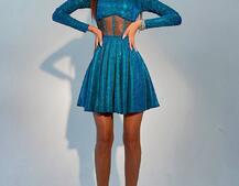 Приталена блискуча сукня з корсетною вставкою та пишною спідницею-сонцем Приталена блискуча сукня з корсетною вставкою та пишною спідницею-сонцем | PUSHKA SHOP