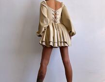 Атласна корсетна сукня з пишною подвійною спідницею та об‘ємними рукавами | PUSHKA SHOP