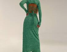 Трикотажна сукня міді зі шнурівкою на спинці Трикотажна сукня міді зі шнурівкою на спинці | PUSHKA SHOP