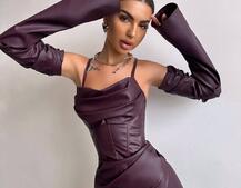 Комплект з еко шкіри: корсет  з чашечками+ спідниця міні | PUSHKA SHOP