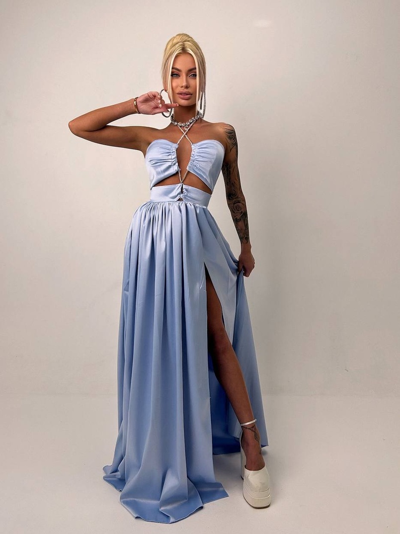 Атласна сукня максі із шнуром зі стразами  Атласна сукня максі із шнуром зі стразами  | PUSHKA SHOP