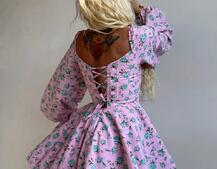 Сукня міні з квітковим принтом, корсетним верхом та подвійною спідницею  Сукня міні з квітковим принтом, корсетним верхом та подвійною спідницею  | PUSHKA SHOP