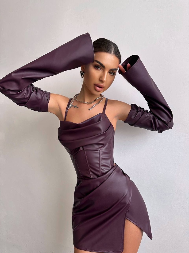 Комплект з еко шкіри: корсет  з чашечками+ спідниця міні | PUSHKA SHOP