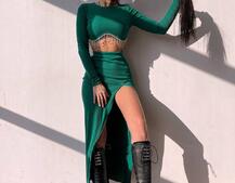 Комплект: спідниця з розрізом + топ, декорований бахромой зі страз | PUSHKA SHOP