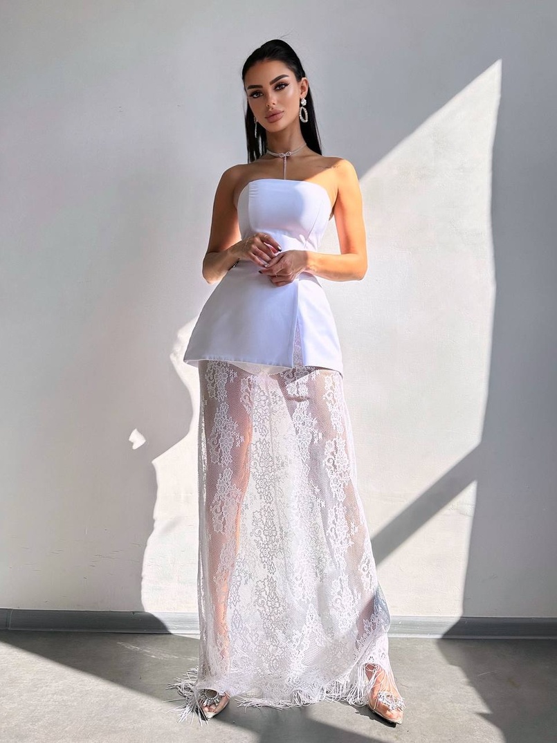 Комплект: піджак + блуза з баской + мереживна спідниця-шорти  Комплект: піджак + блуза з баской + мереживна спідниця-шорти  | PUSHKA SHOP