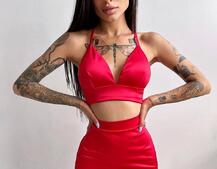 Комплект: топ с чашечками + юбка, декорированным бахромой из страз  | PUSHKA SHOP