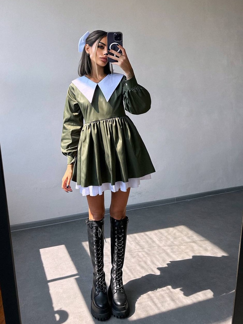 Котонова сукня з комірцем + бант  Котонова сукня з комірцем + бант  | PUSHKA SHOP