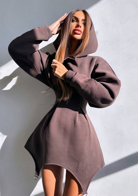 Тепле приталене худі з капюшоном на флісі + корсет на шнурівці Можна носити з корсетом та без | PUSHKA SHOP