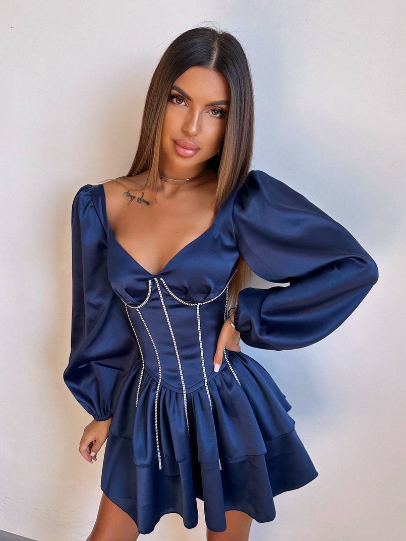 Комплект: сукня з подвійною спідницею + корсет, декорований стразами    Комплект: сукня з подвійною спідницею + корсет, декорований стразами    | PUSHKA SHOP