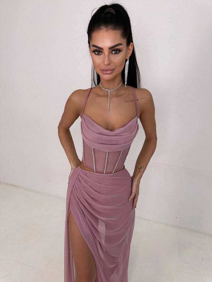 Комплект: корсет декорований стразами + спідниця максі  Комплект: корсет декорований стразами + спідниця максі  | PUSHKA SHOP