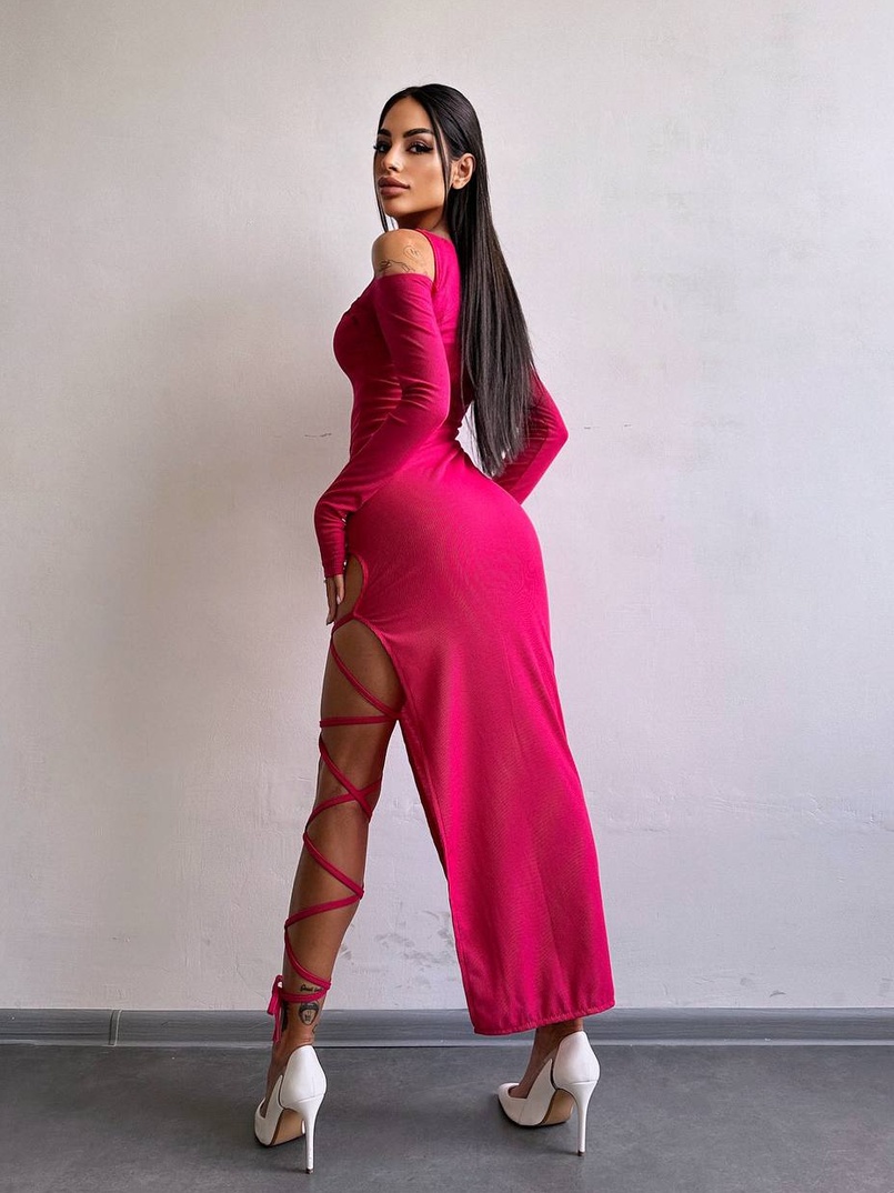 Трикотажна сукня з зав’язкою на ніжку   | PUSHKA SHOP