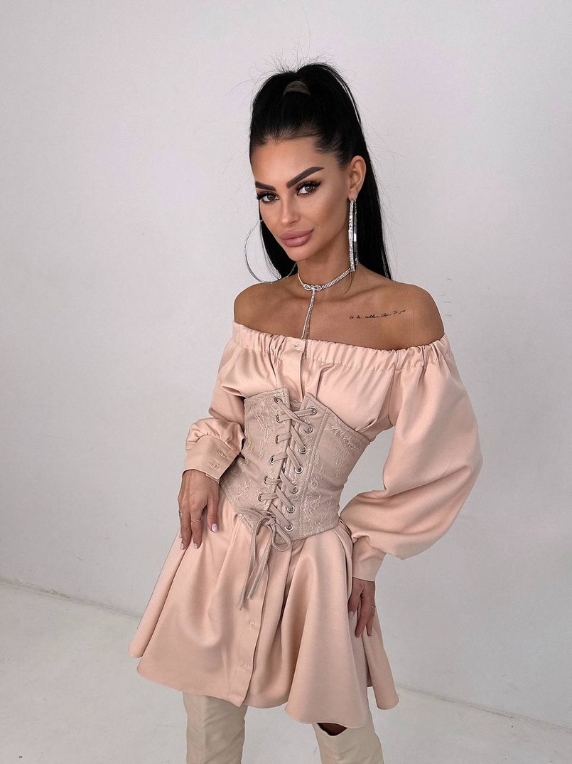 Приталена сорочка на плічках+  мереживний корсет Приталена сорочка на плічках+  мереживний корсет | PUSHKA SHOP