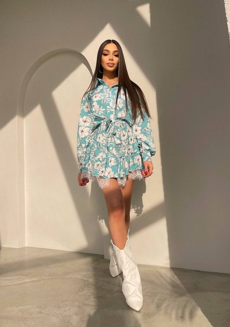 Сукня міні на гудзиках,декорована мереживом  | PUSHKA SHOP