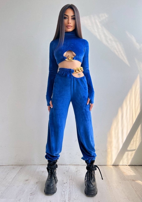 Велюровий костюм з ланцюжками: топ + джоггери | PUSHKA SHOP