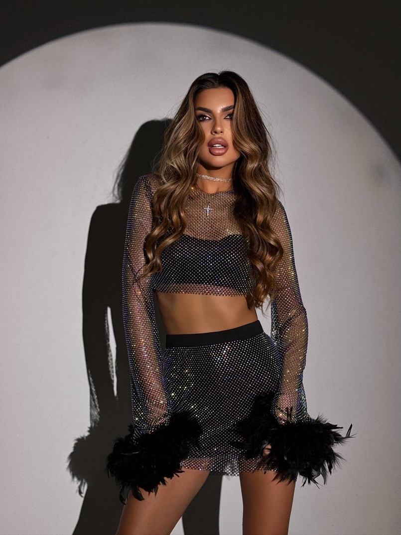 Комплект: топ з натуральним пір’ям + спідниця Комплект: топ з натуральним пір’ям + спідниця | PUSHKA SHOP