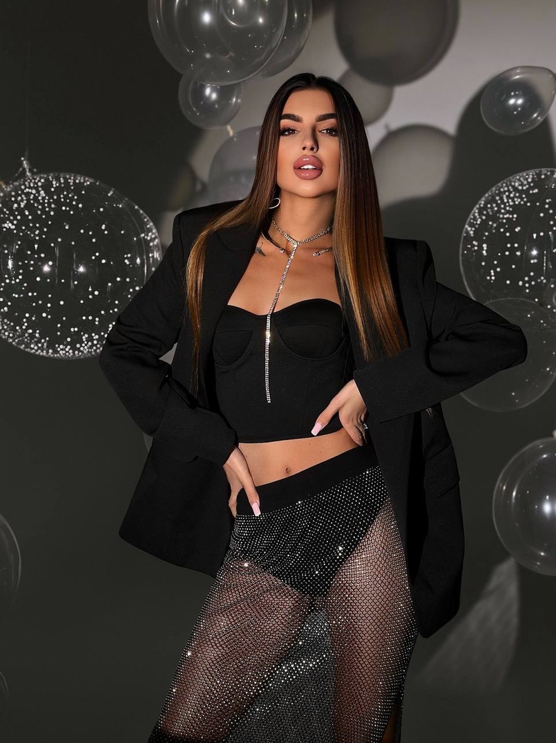 Комплект: піджак + корсет бюстьє + спідниця зі стразами Комплект: піджак + корсет бюстьє + спідниця зі стразами | PUSHKA SHOP