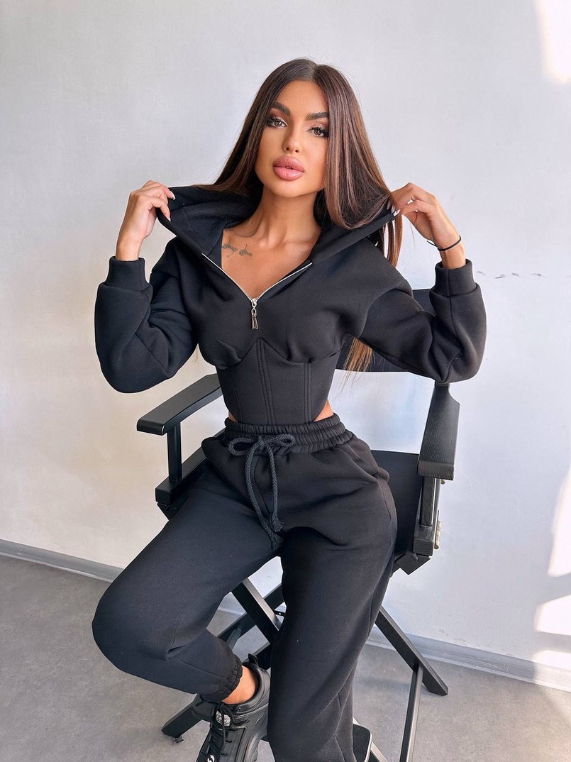 Комплект на флісі : худі з елементами корсету + штани  Комплект на флісі : худі з елементами корсету + штани  | PUSHKA SHOP
