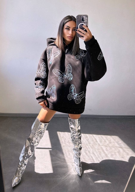 Трендове худі over size із сяючими стразами  | PUSHKA SHOP