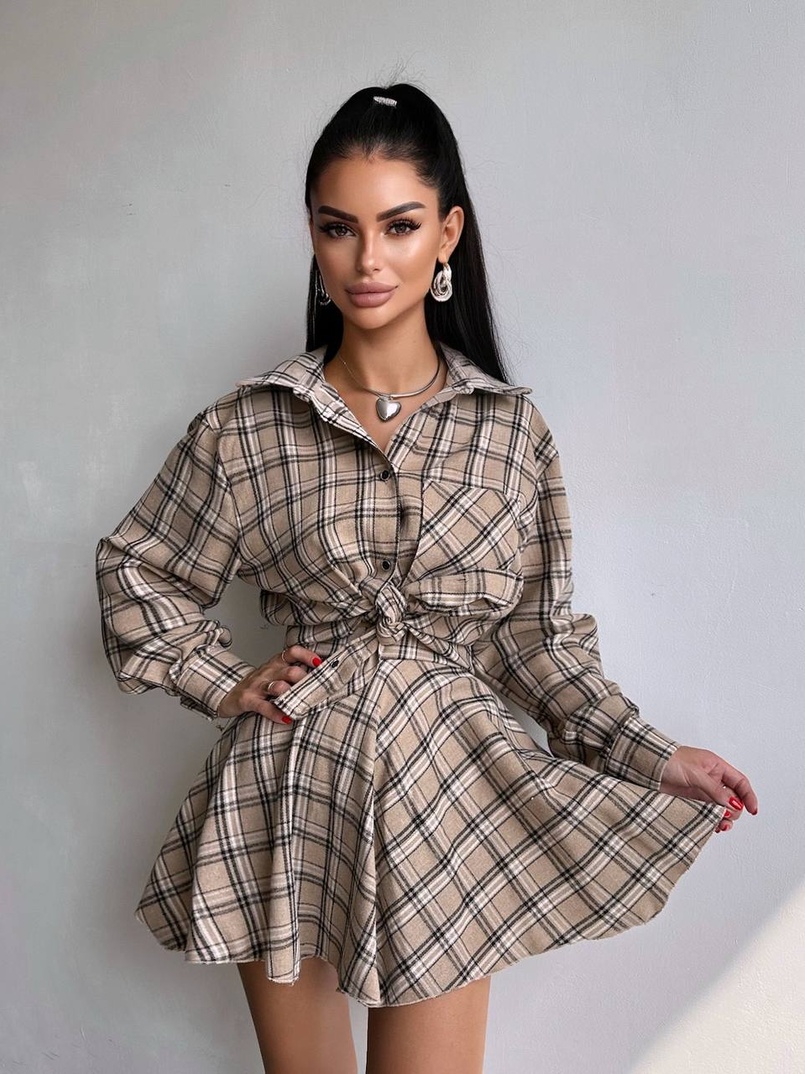 Комплект: сорочка + спідниця у клітинку  Комплект: сорочка + спідниця у клітинку  | PUSHKA SHOP