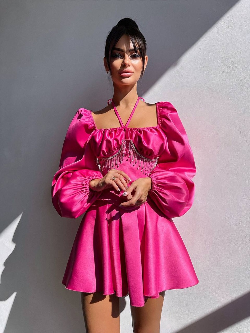 Сукня з корсетом, декорованим бахромою зі страз Ручна робота  Сукня з корсетом, декорованим бахромою зі страз Ручна робота  | PUSHKA SHOP