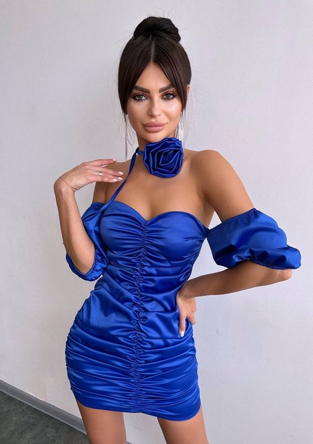 Сукня - міні з драпіруванням та трояндою-чокером | PUSHKA SHOP