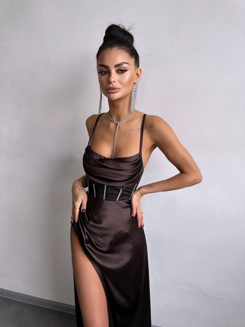 Комплект: корсет, декорований стразами + спідниця максі з драпіруванням  Комплект: корсет, декорований стразами + спідниця максі з драпіруванням  | PUSHKA SHOP