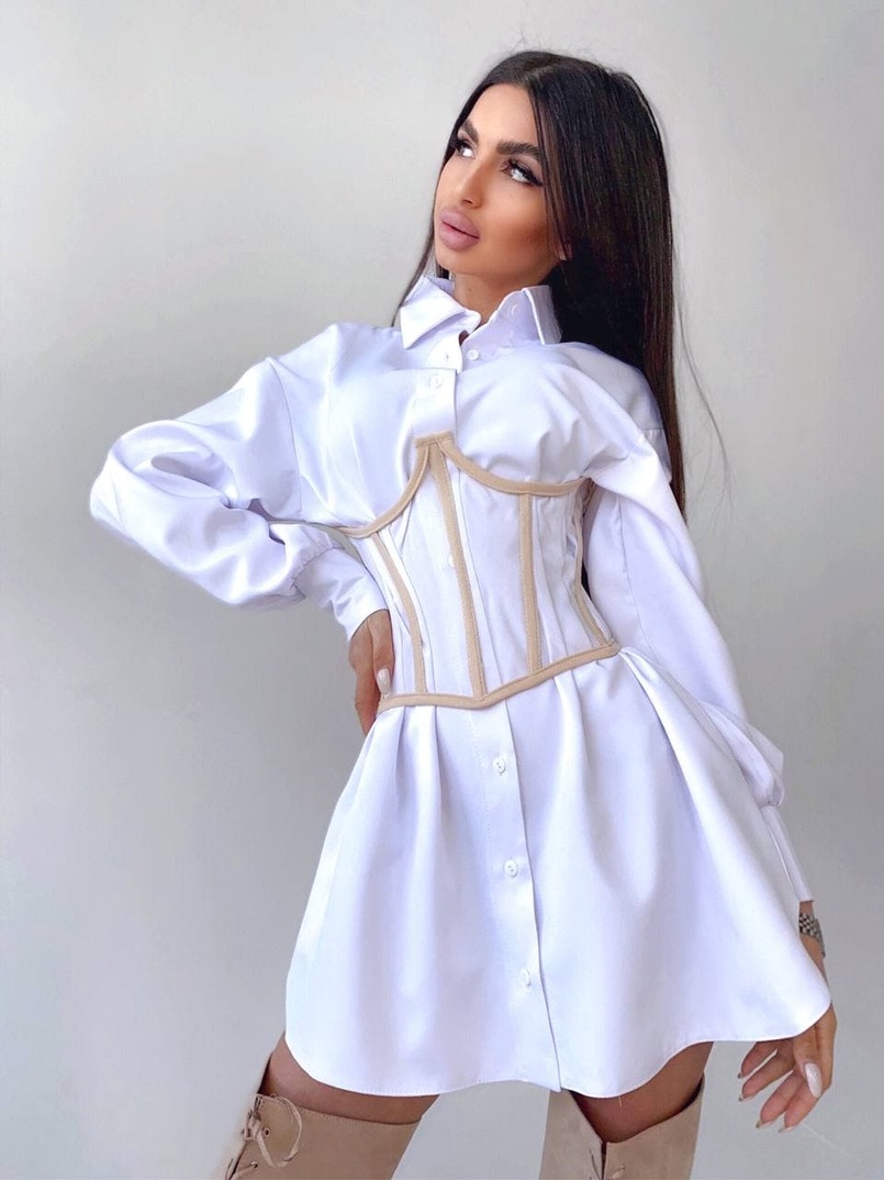 Комплект: платье-рубашка с прозрачным бельевым корсетом на шнуровке  Комплект: платье-рубашка с прозрачным бельевым корсетом на шнуровке  | PUSHKA SHOP