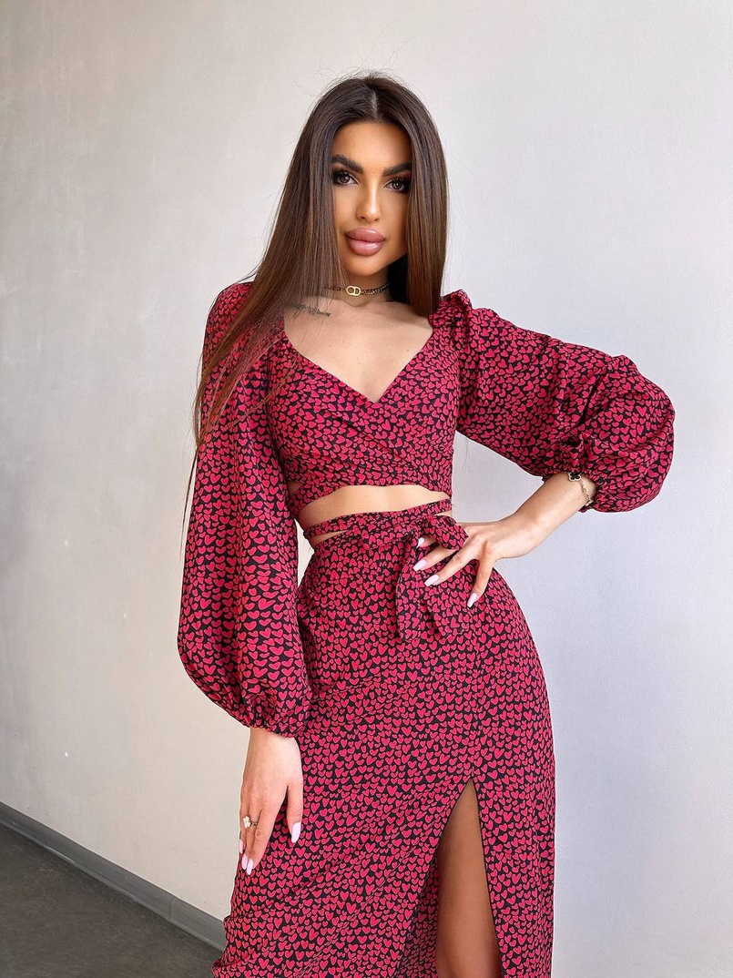 Комплект: топ із зав'язками на талії + спідниця міді з розрізом | PUSHKA SHOP