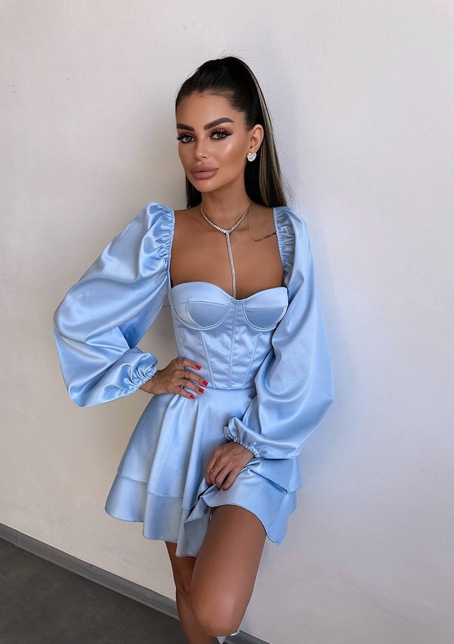 Атласна корсетна сукня бюстьє з пишною подвійною спідницею та об‘ємними рукавами | PUSHKA SHOP