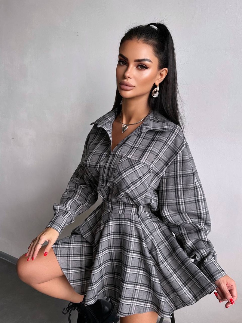 Комплект: сорочка + спідниця у клітинку  Комплект: сорочка + спідниця у клітинку  | PUSHKA SHOP