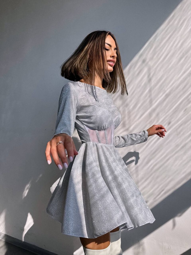 Приталена блискуча сукня з корсетною вставкою та пишною спідницею-сонцем | PUSHKA SHOP